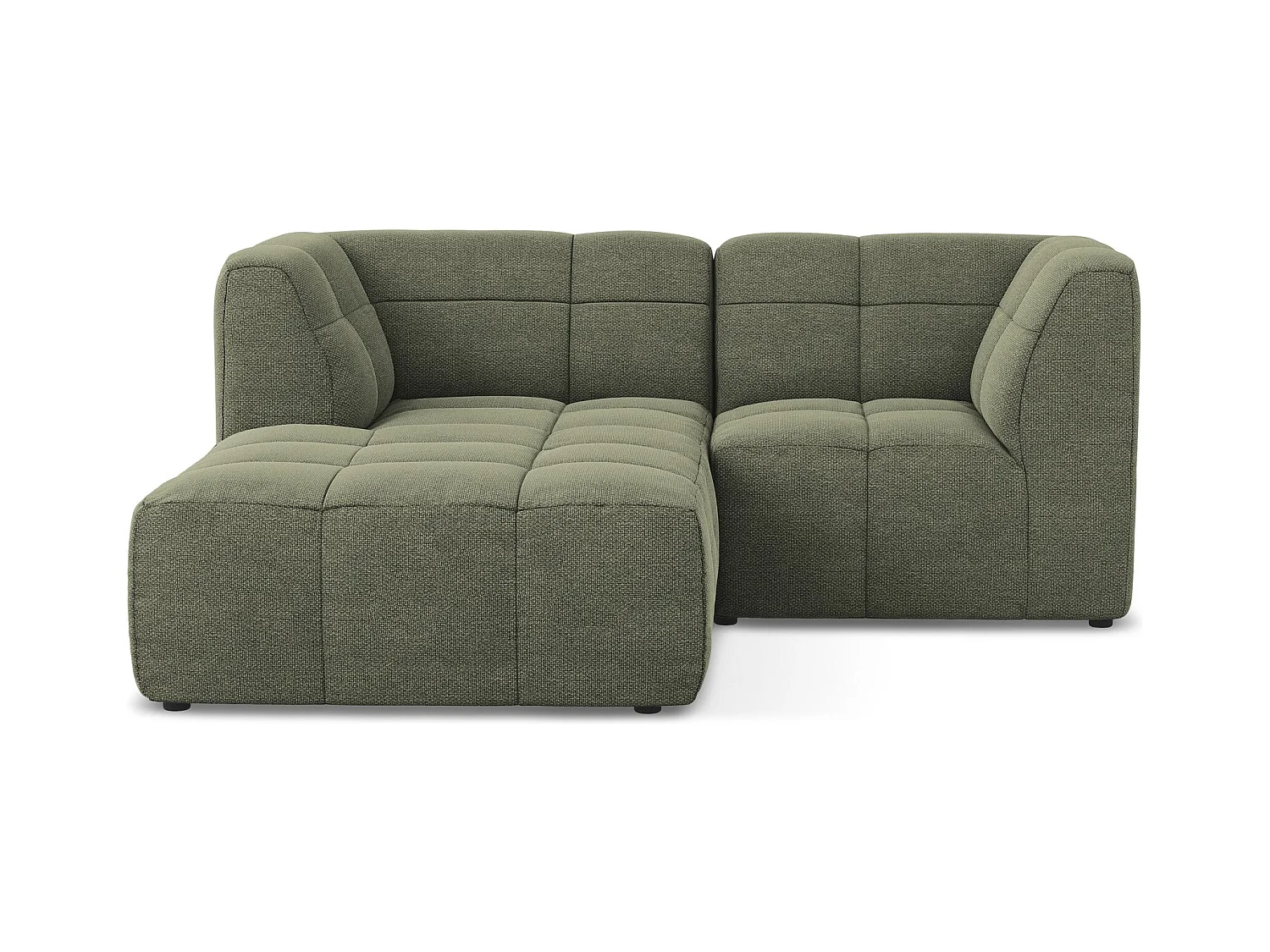 Canapé d'angle 2,5 places modulaire gauche en tissu bouclette - olive - ALOHA