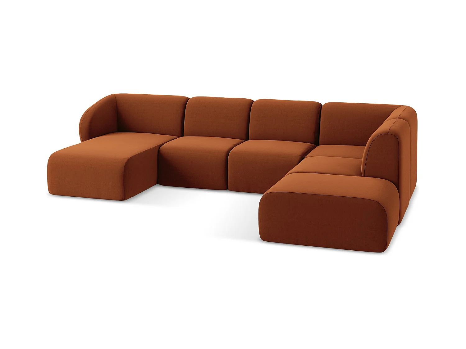 Sofa panoramiczna prawa - z tkaniny welwetowej - terakota - LANI