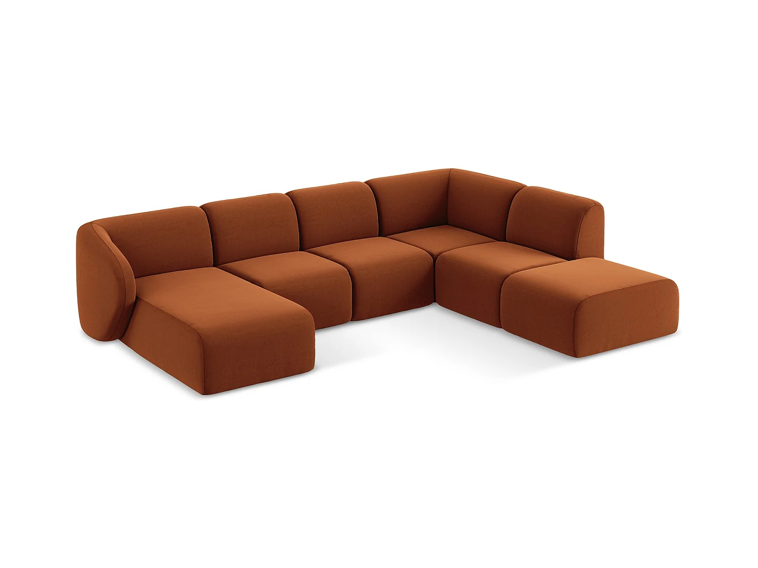 Sofa panoramiczna prawa - z tkaniny welwetowej - terakota - LANI