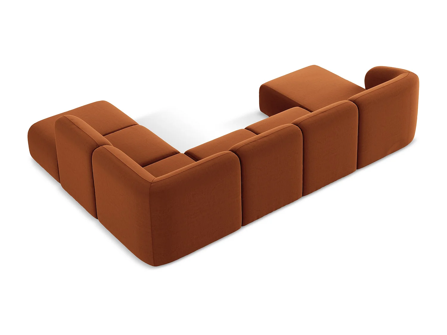 Sofa panoramiczna prawa - z tkaniny welwetowej - terakota - LANI