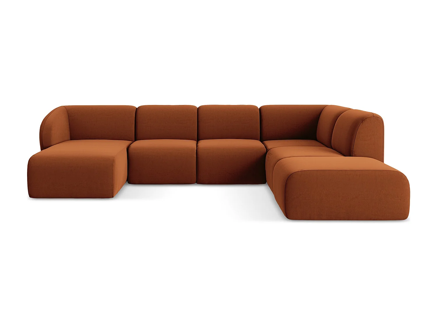 Canapé panoramique 5 places droit en velours - terre cuite - LANI