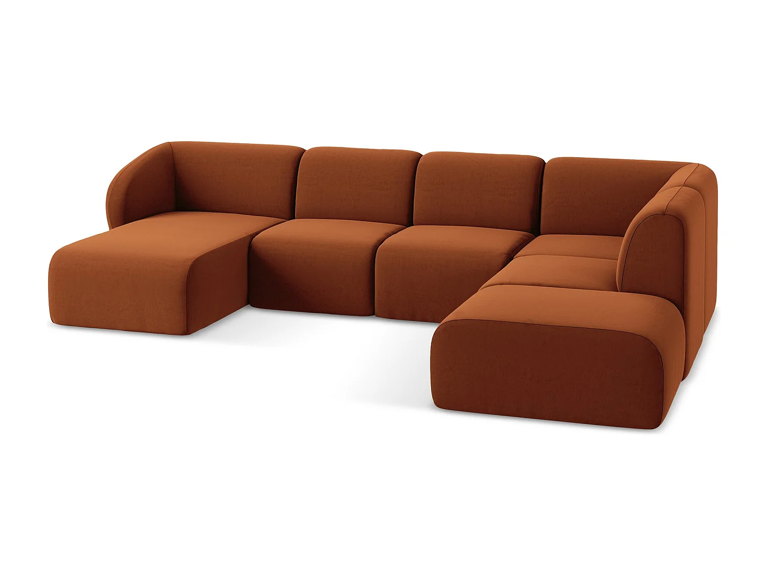 Canapé panoramique 5 places droit en velours - terre cuite - LANI