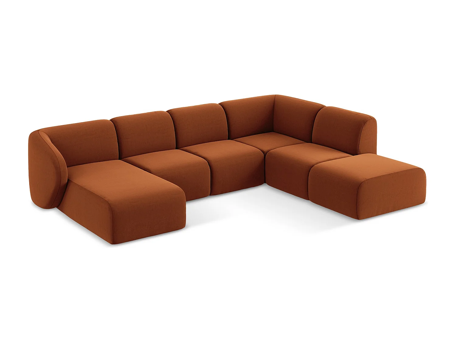 Canapé panoramique 5 places droit en velours - terre cuite - LANI