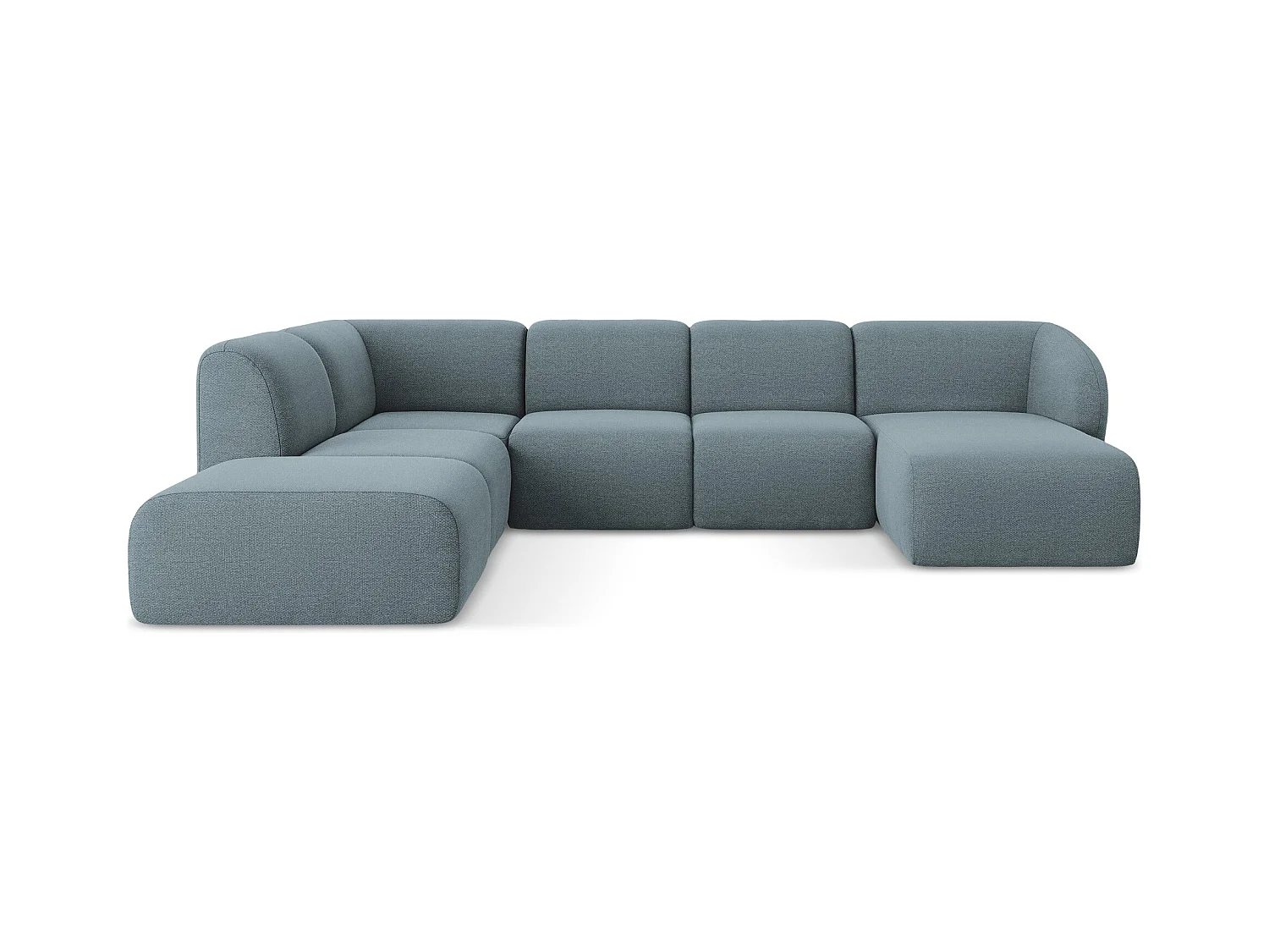 Canapé panoramique 5 places gauche en tissu bouclette - jeans - LANI