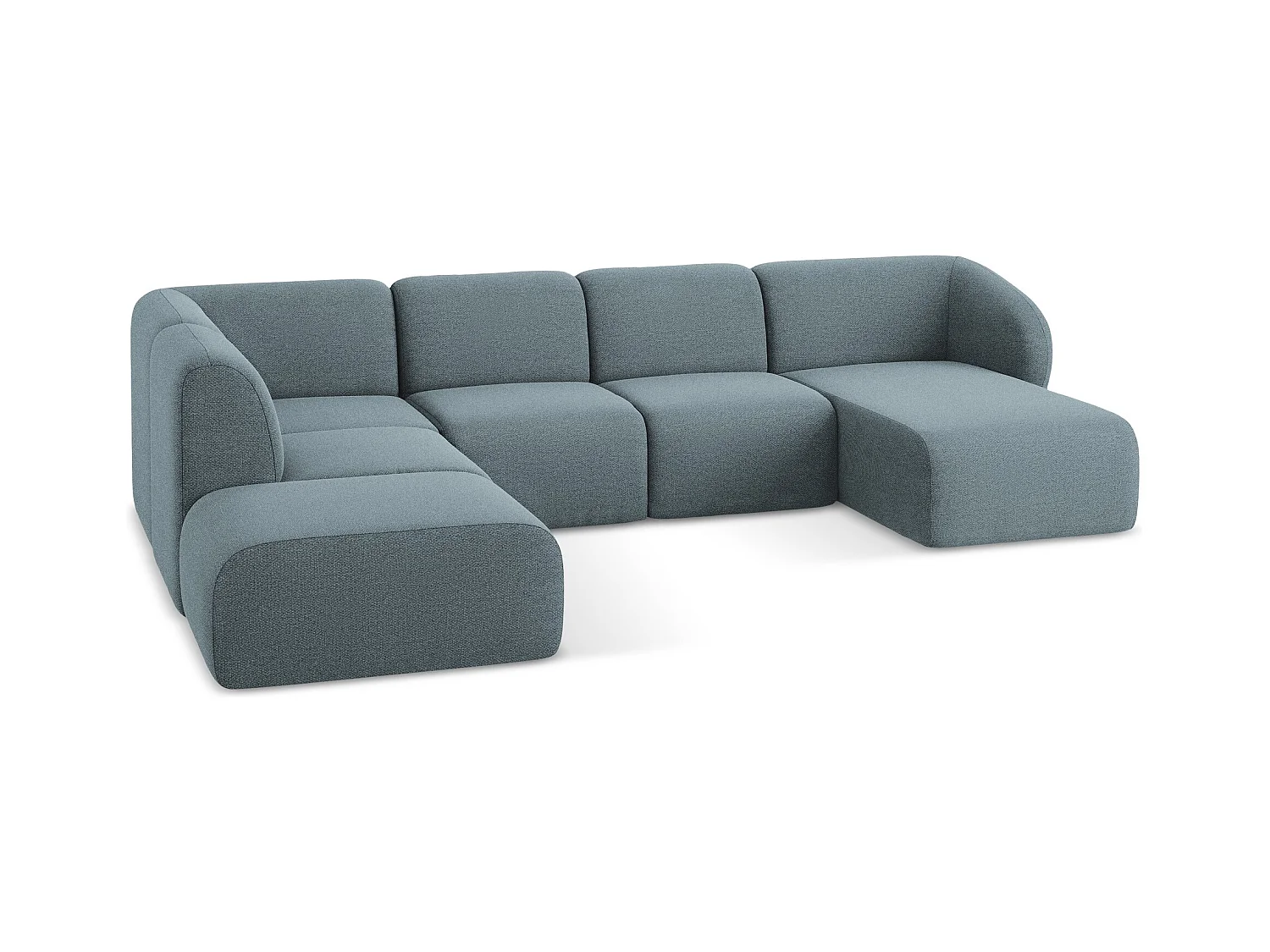 Canapé panoramique 5 places gauche en tissu bouclette - jeans - LANI