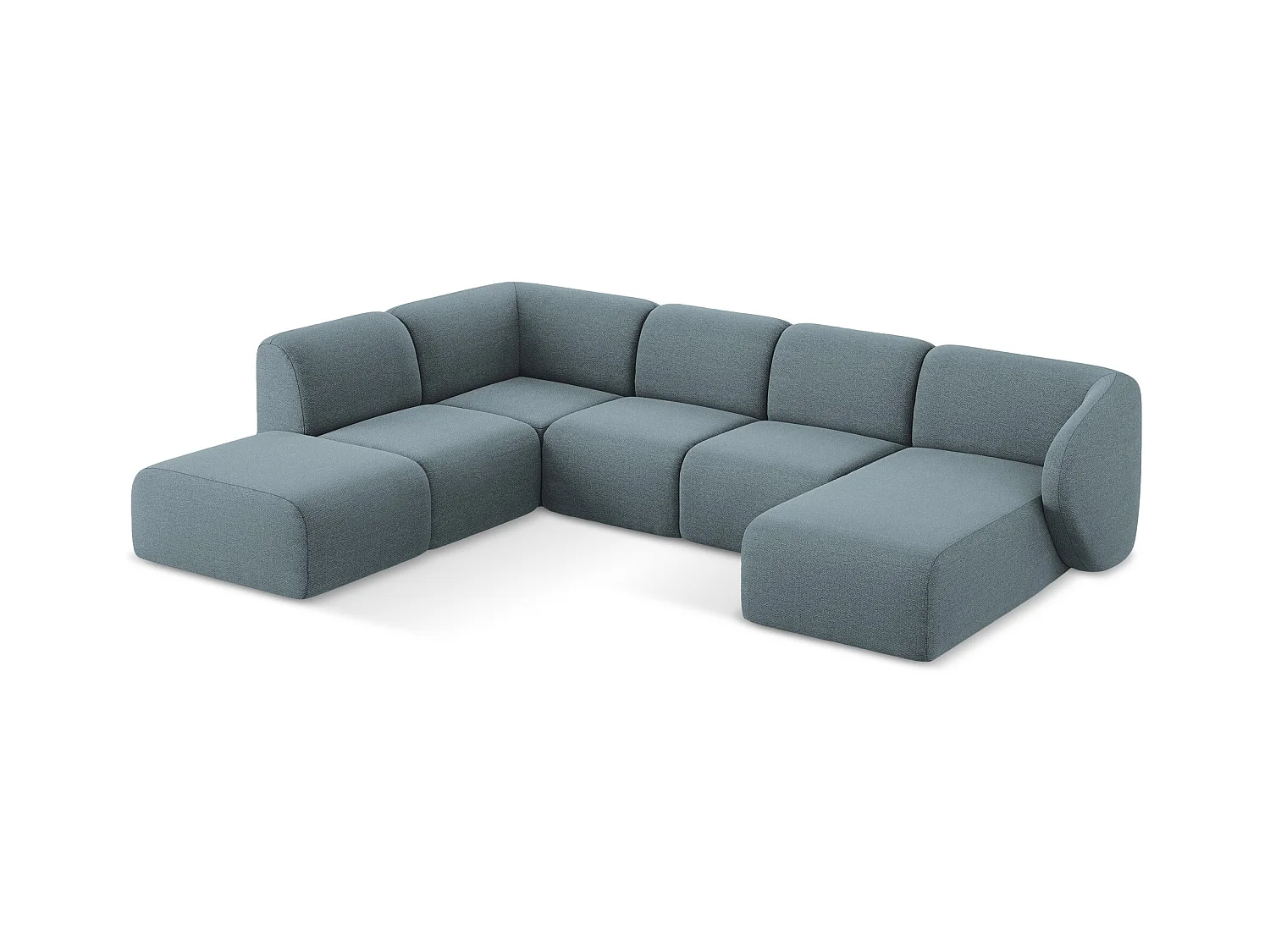 Canapé panoramique 5 places gauche en tissu bouclette - jeans - LANI