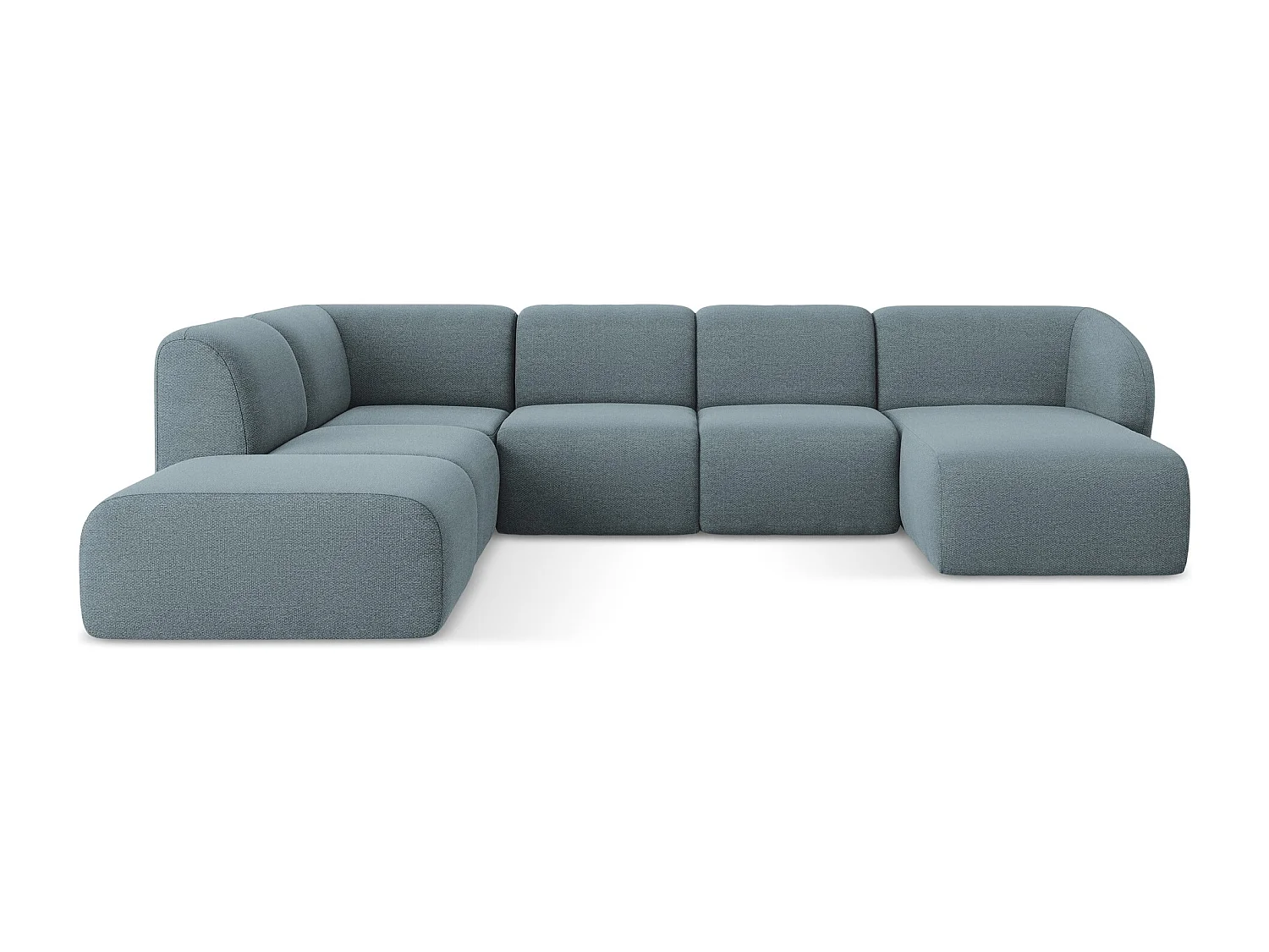 Canapé panoramique 5 places gauche en tissu bouclette - jeans - LANI