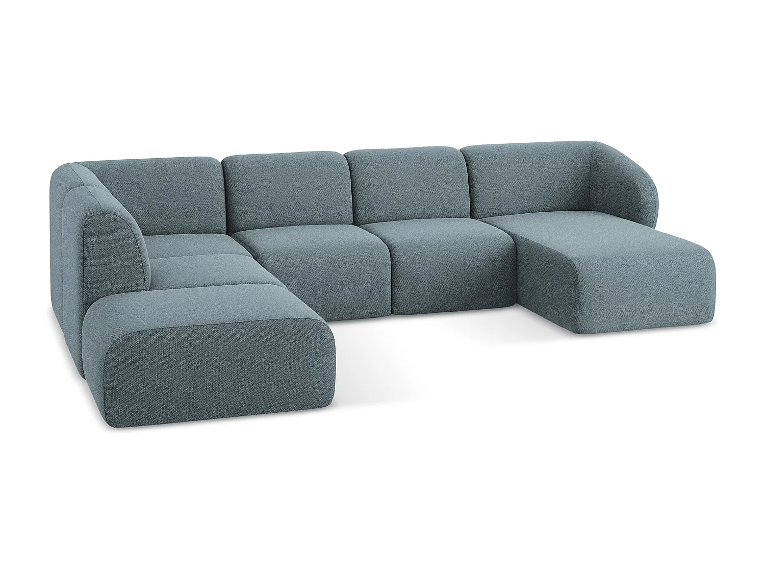 Canapé panoramique 5 places gauche en tissu bouclette - jeans - LANI