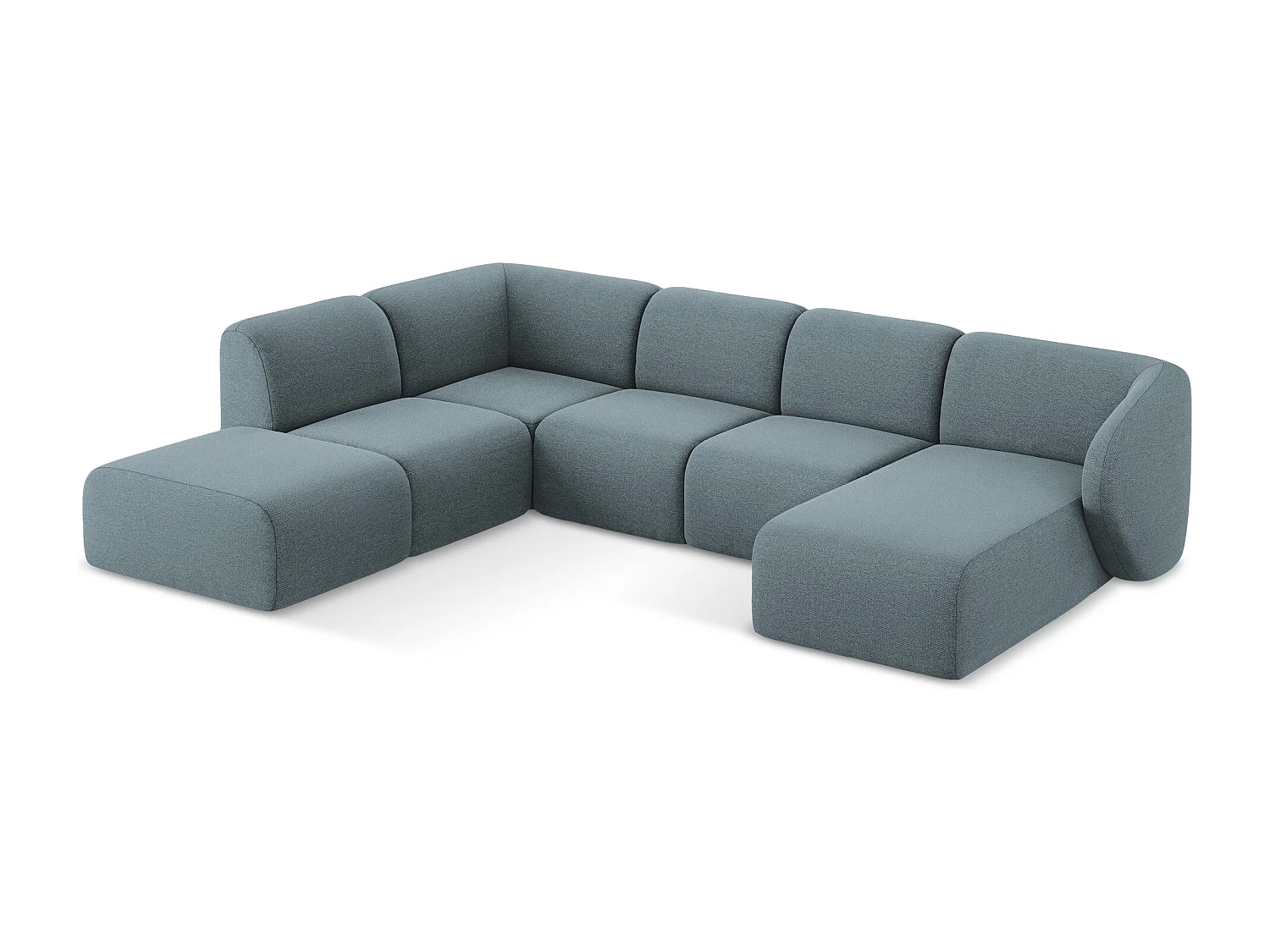 Canapé panoramique 5 places gauche en tissu bouclette - jeans - LANI