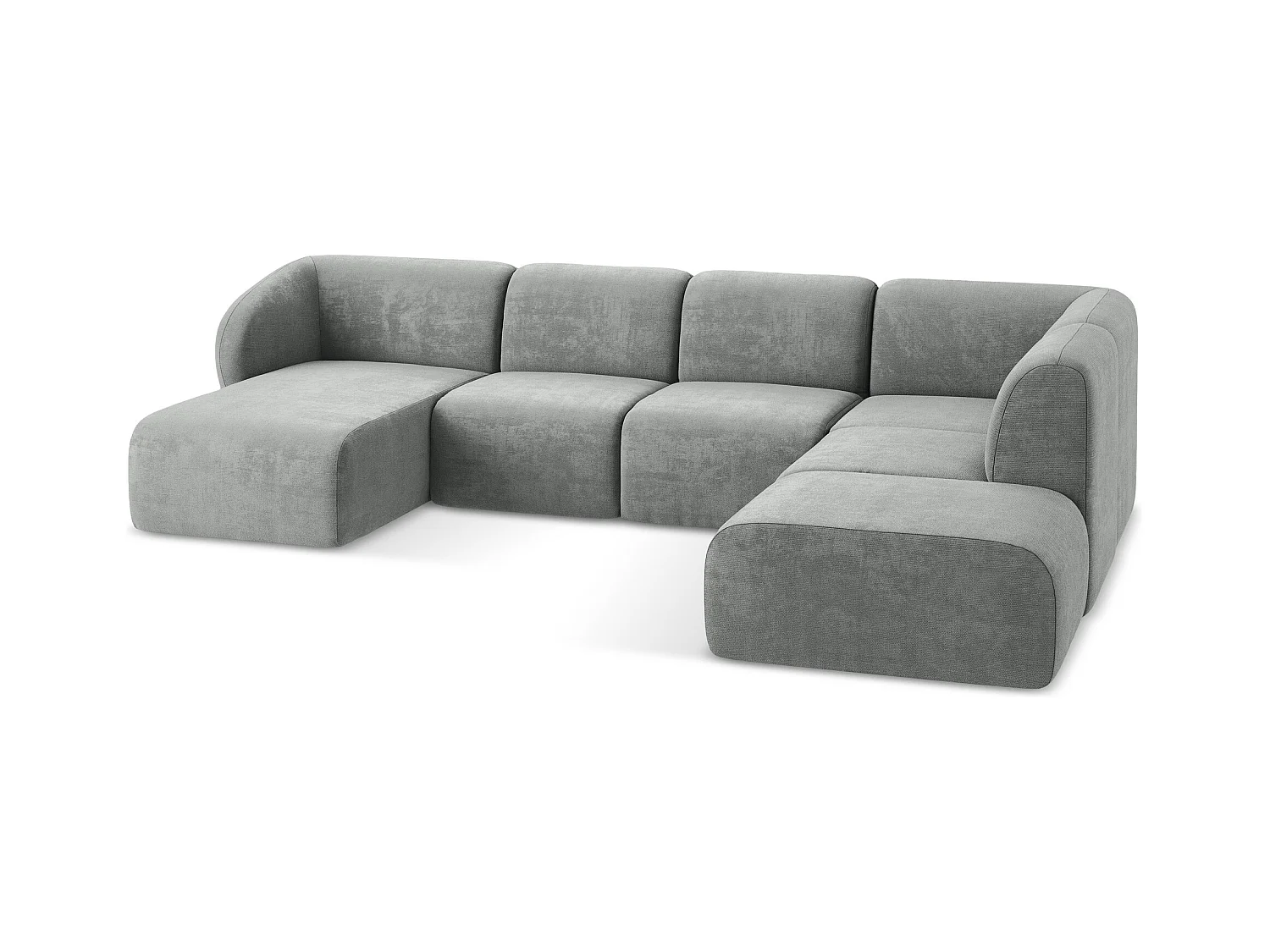 Panoramische hoekbank rechts van grijs chenille stof - LANI