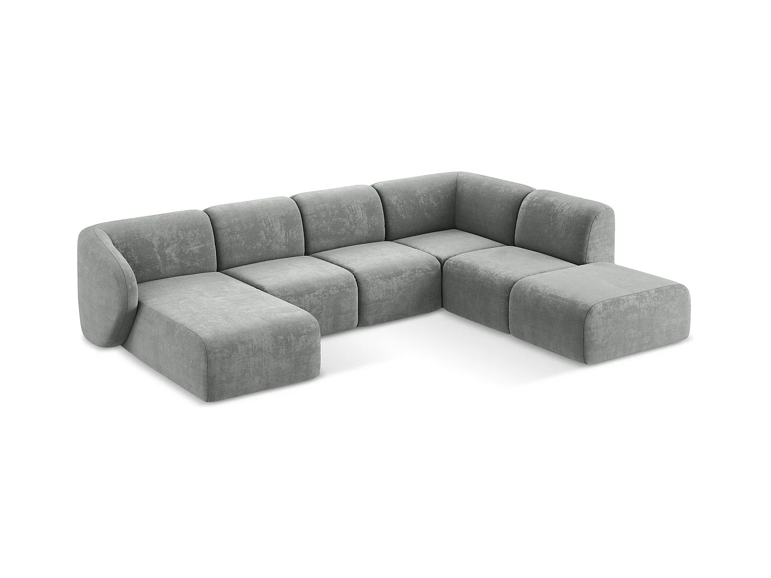Panoramische hoekbank rechts van grijs chenille stof - LANI