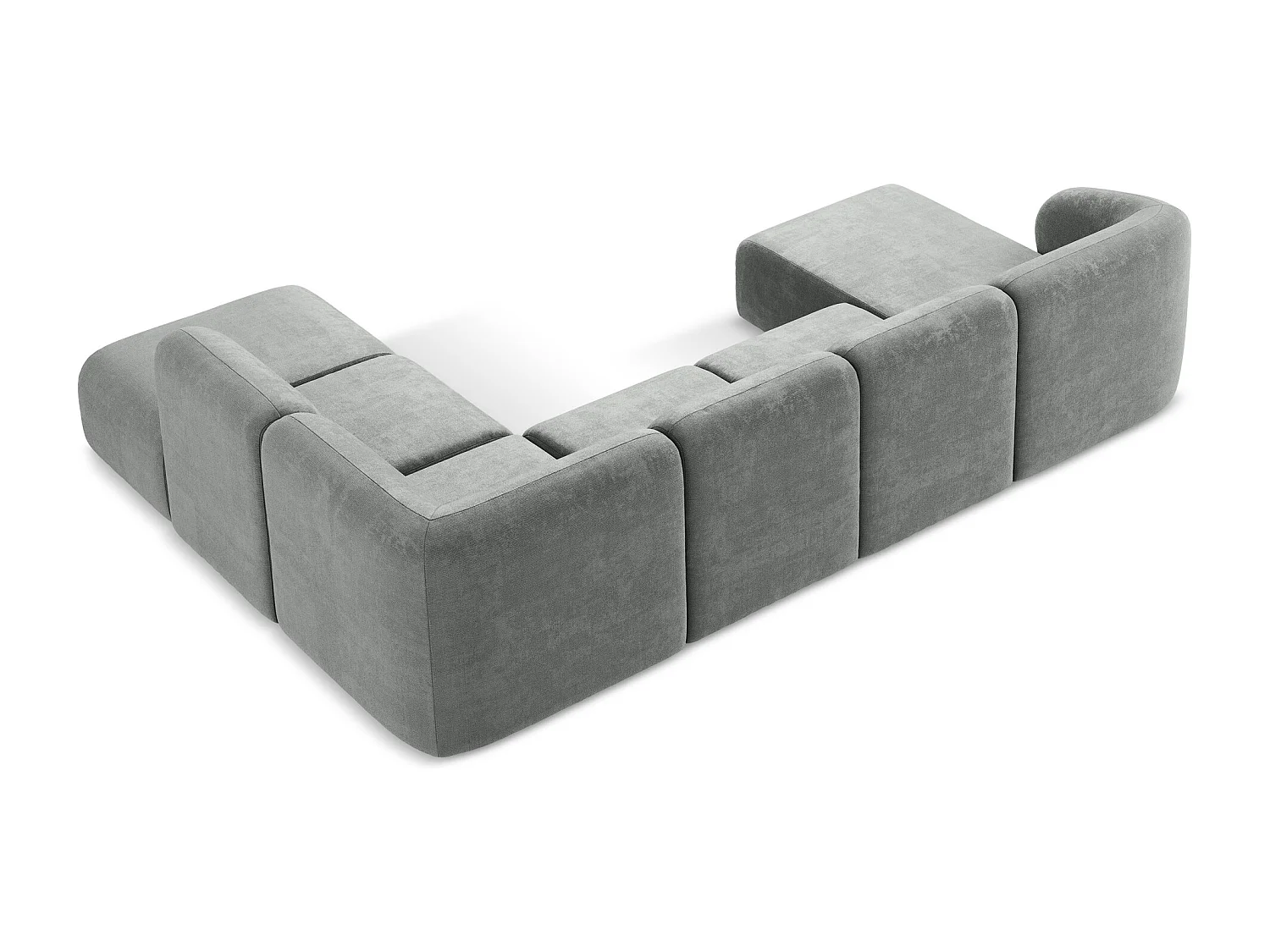 Panoramische hoekbank rechts van grijs chenille stof - LANI