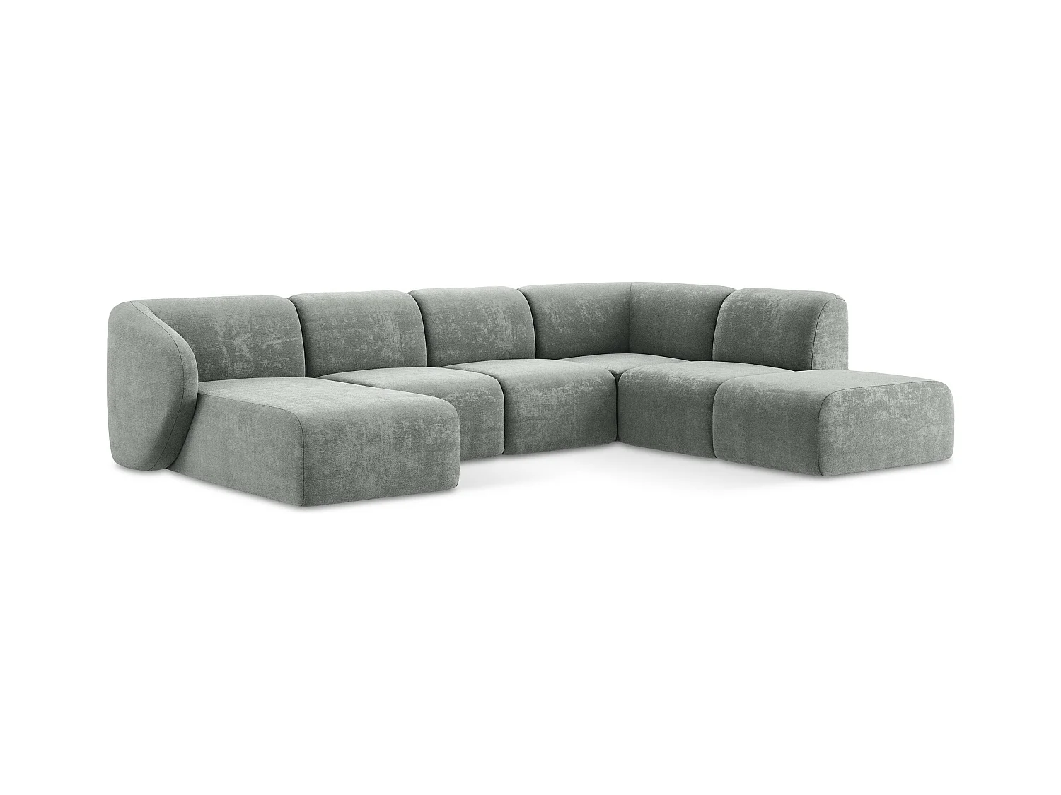 Canapé panoramique 5 places droit en tissu chenille - gris - LANI