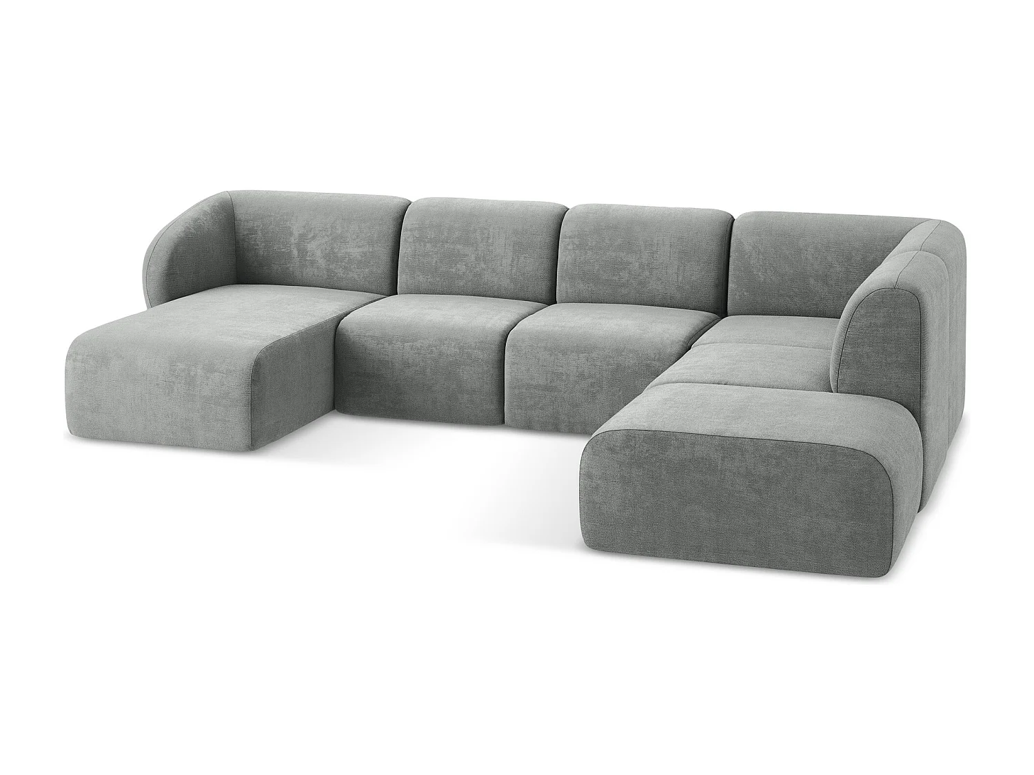 Canapé panoramique 5 places droit en tissu chenille - gris - LANI