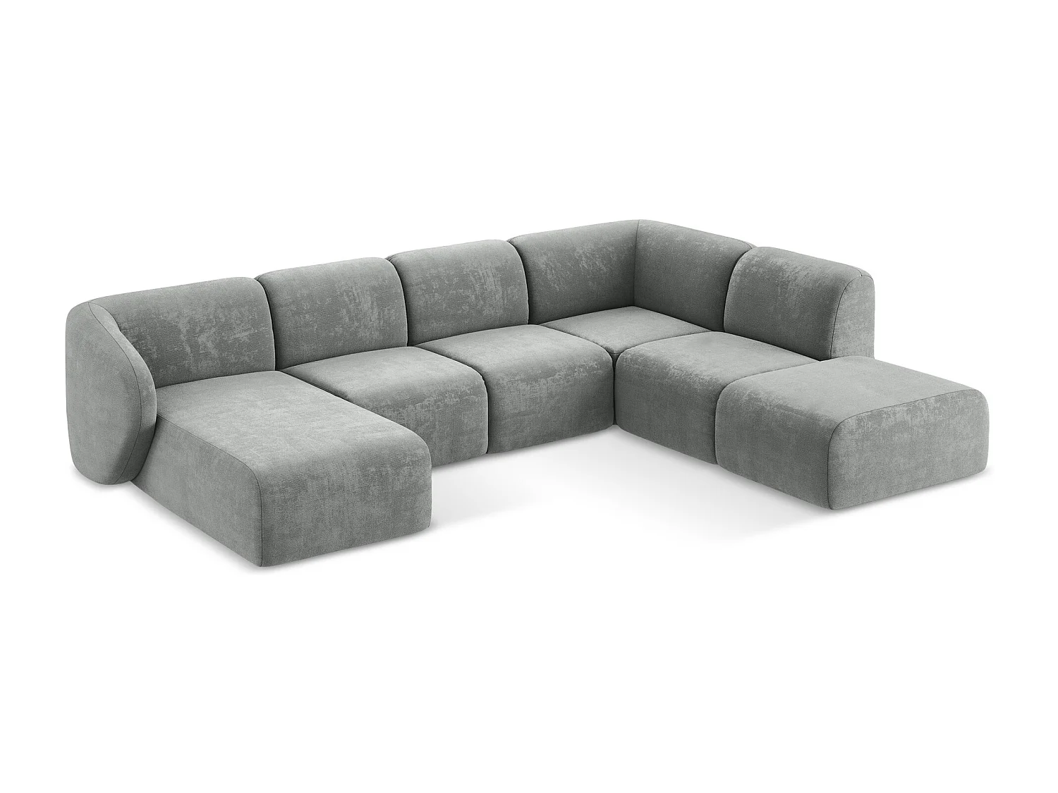 Canapé panoramique 5 places droit en tissu chenille - gris - LANI