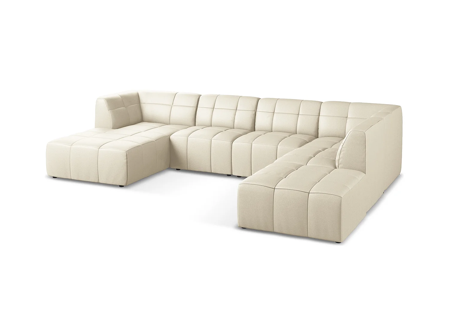 Panoramische hoekbank van lichtbeige kunstleer - ALOHA
