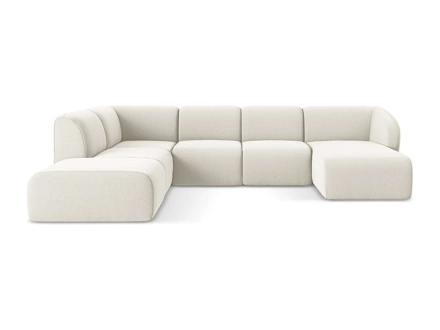 Canapé panoramique 5 places gauche en velours - beige clair - LANI