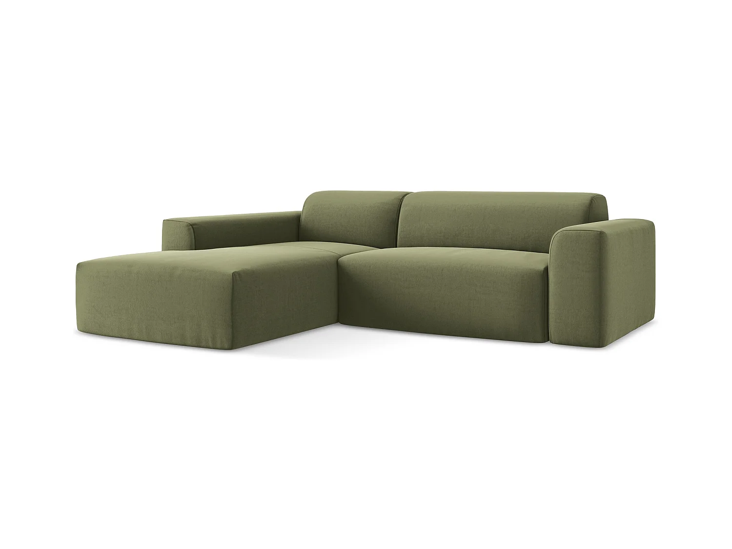 Canapé d'angle 3 places modulaire gauche en velours - olive - KELI