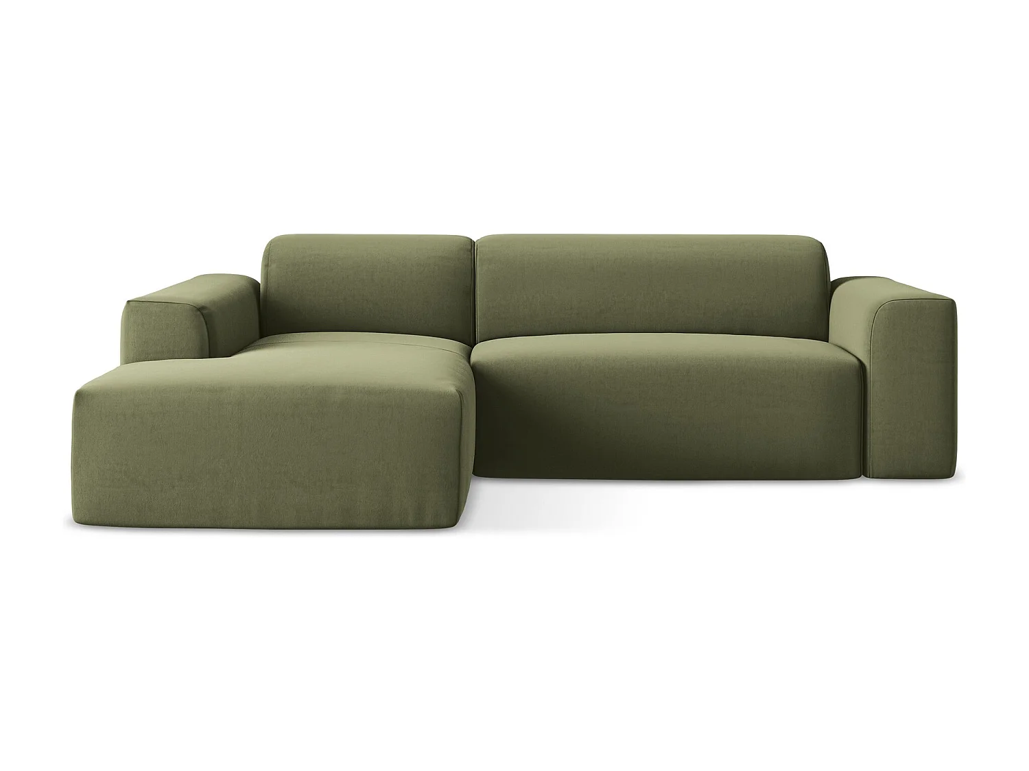 Canapé d'angle 3 places modulaire gauche en velours - olive - KELI