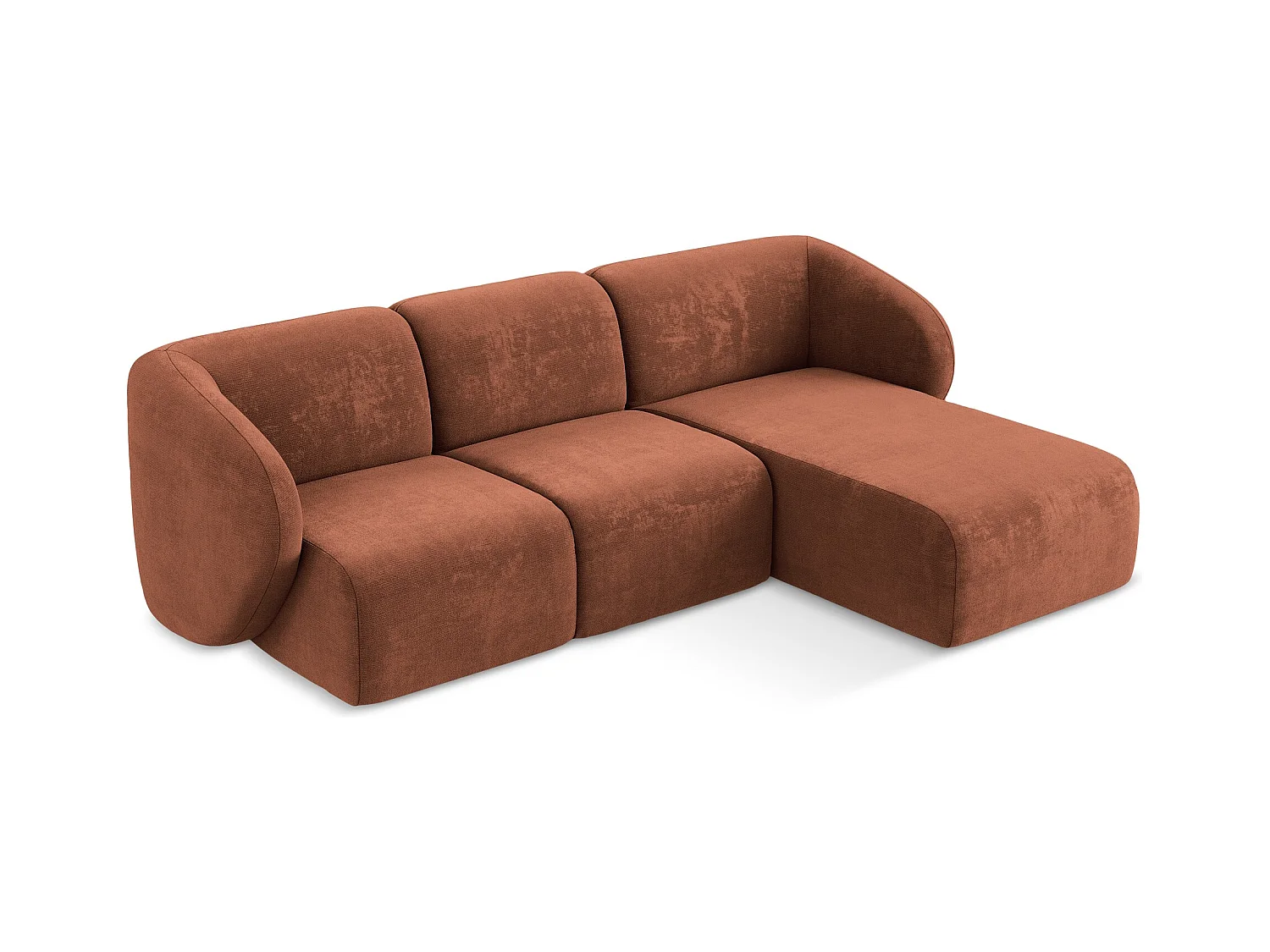 Modulaire hoekbank rechts van terracotta chenille stof - LANI