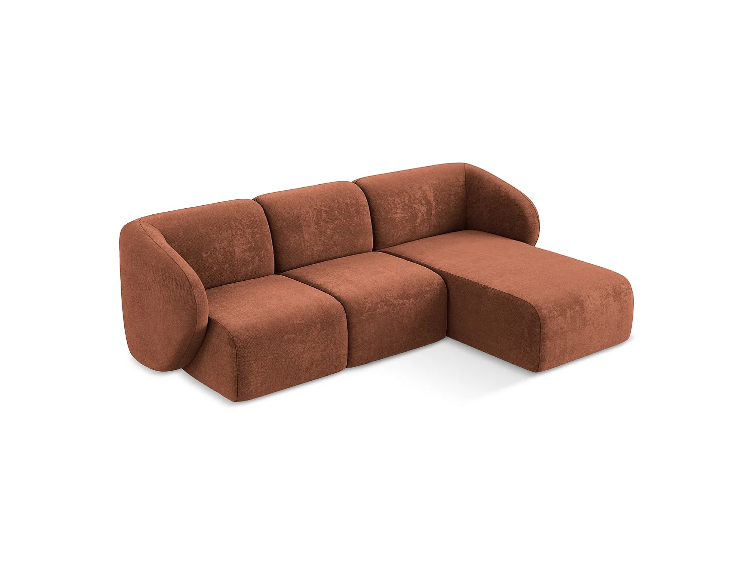 Modulaire hoekbank rechts van terracotta chenille stof - CERVO