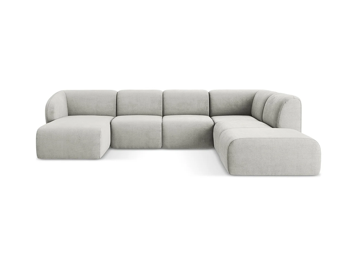 Sofa panoramiczna prawa - z tkaniny szenilowej - jasny szary - LANI