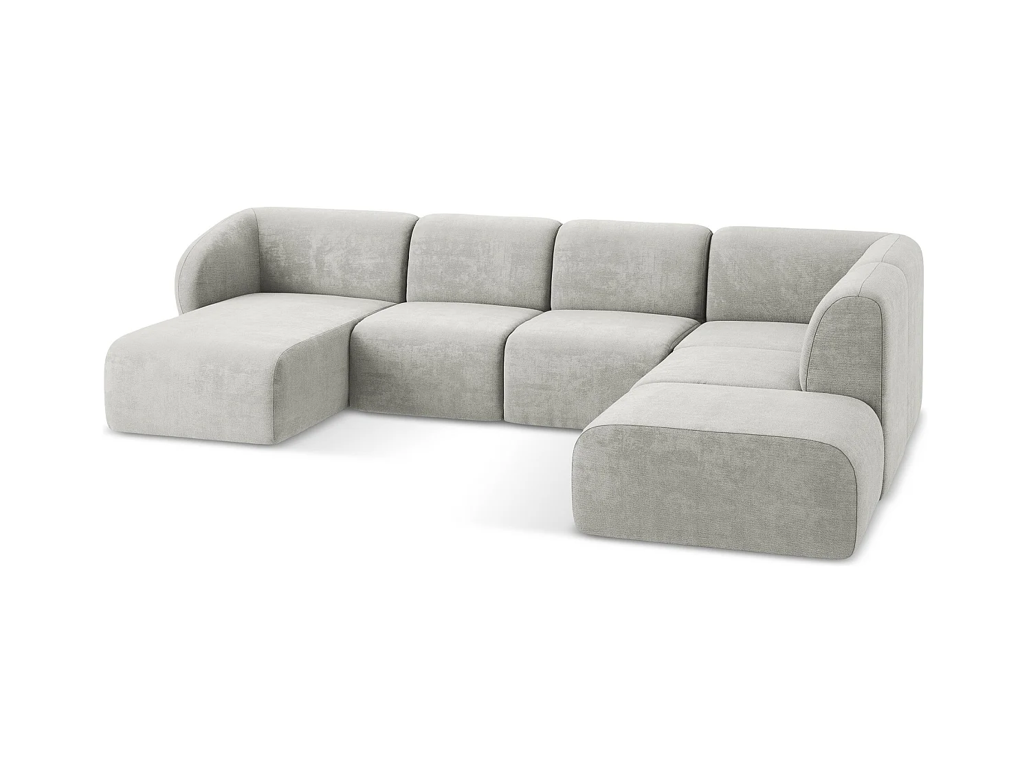 Sofa panoramiczna prawa - z tkaniny szenilowej - jasny szary - LANI