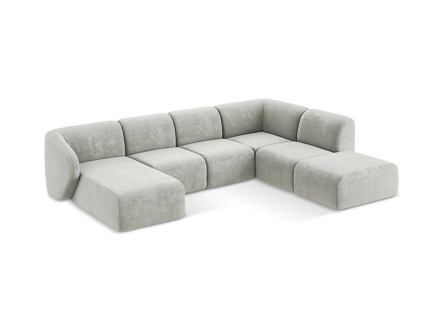 Sofa panoramiczna prawa - z tkaniny szenilowej - jasny szary - LANI