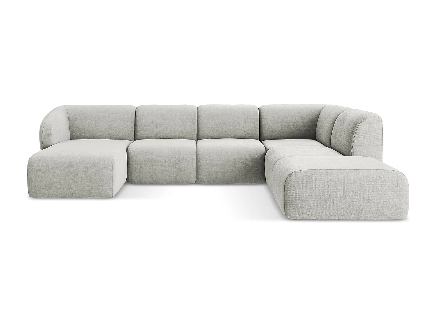 Canapé panoramique 5 places droit en tissu chenille - gris clair - LANI