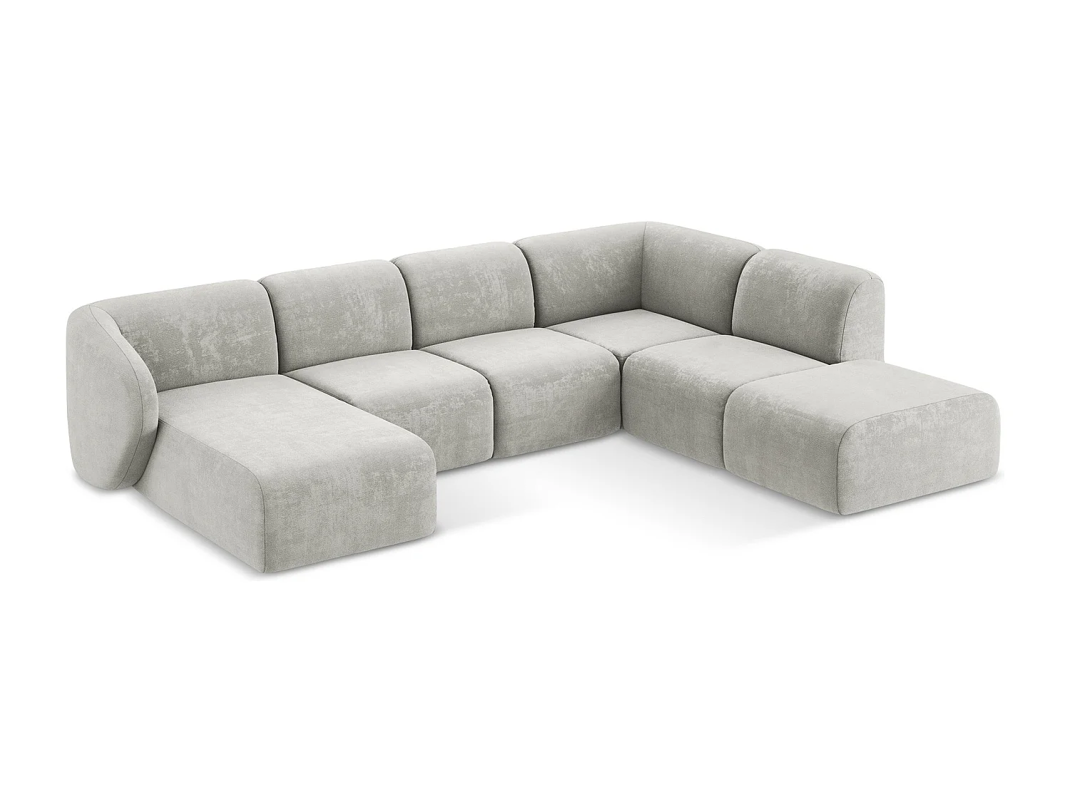 Canapé panoramique 5 places droit en tissu chenille - gris clair - LANI