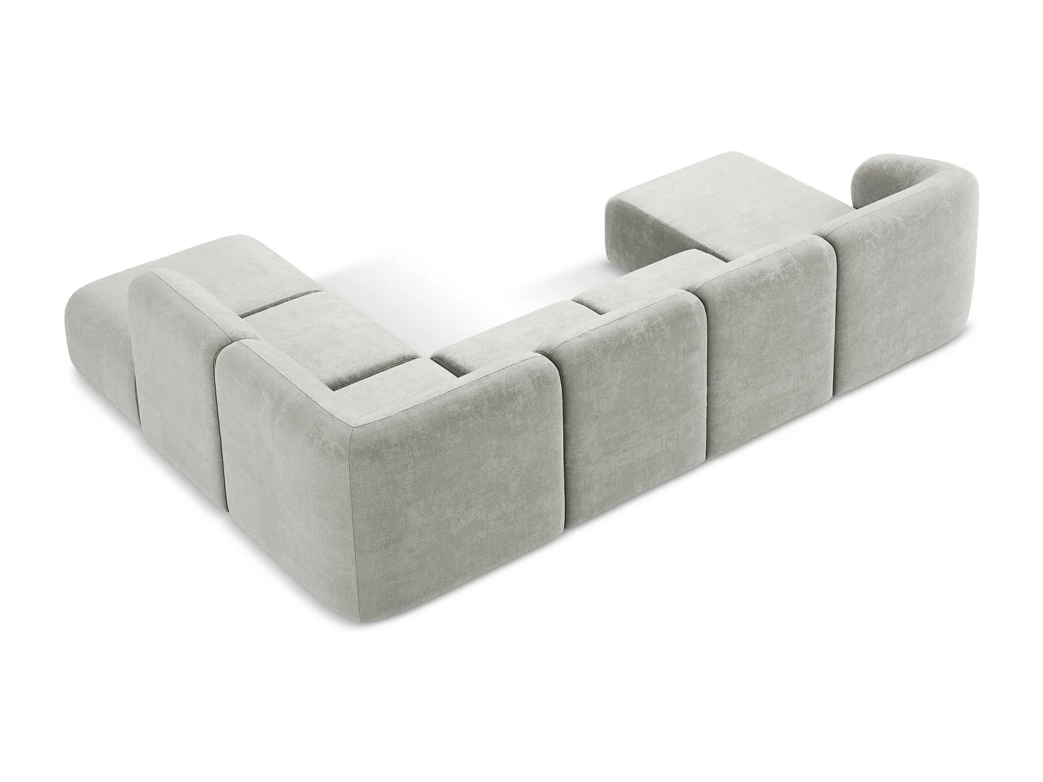 Canapé panoramique 5 places droit en tissu chenille - gris clair - LANI