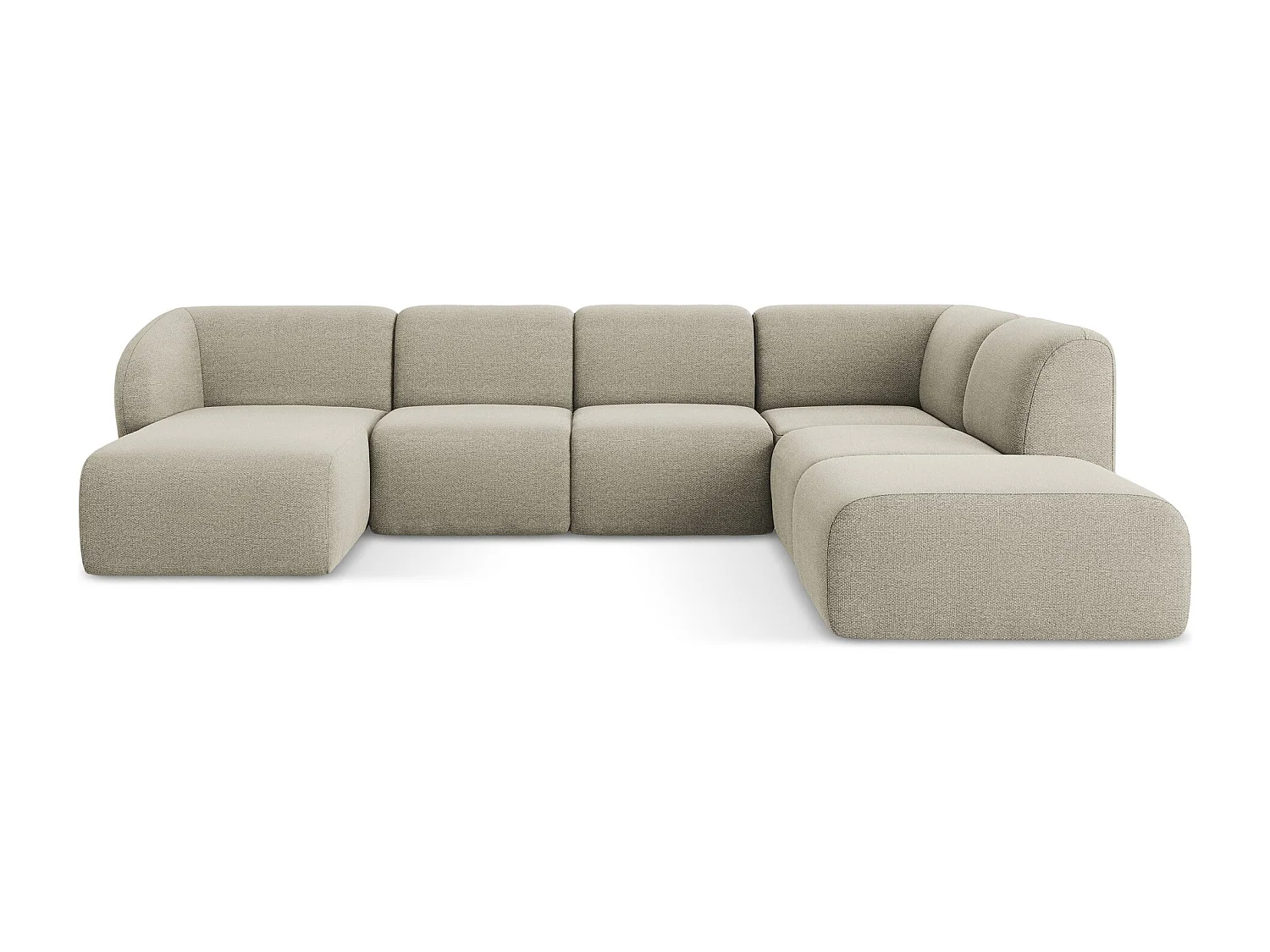 Canapé panoramique 5 places droit en tissu bouclette - taupe - LANI