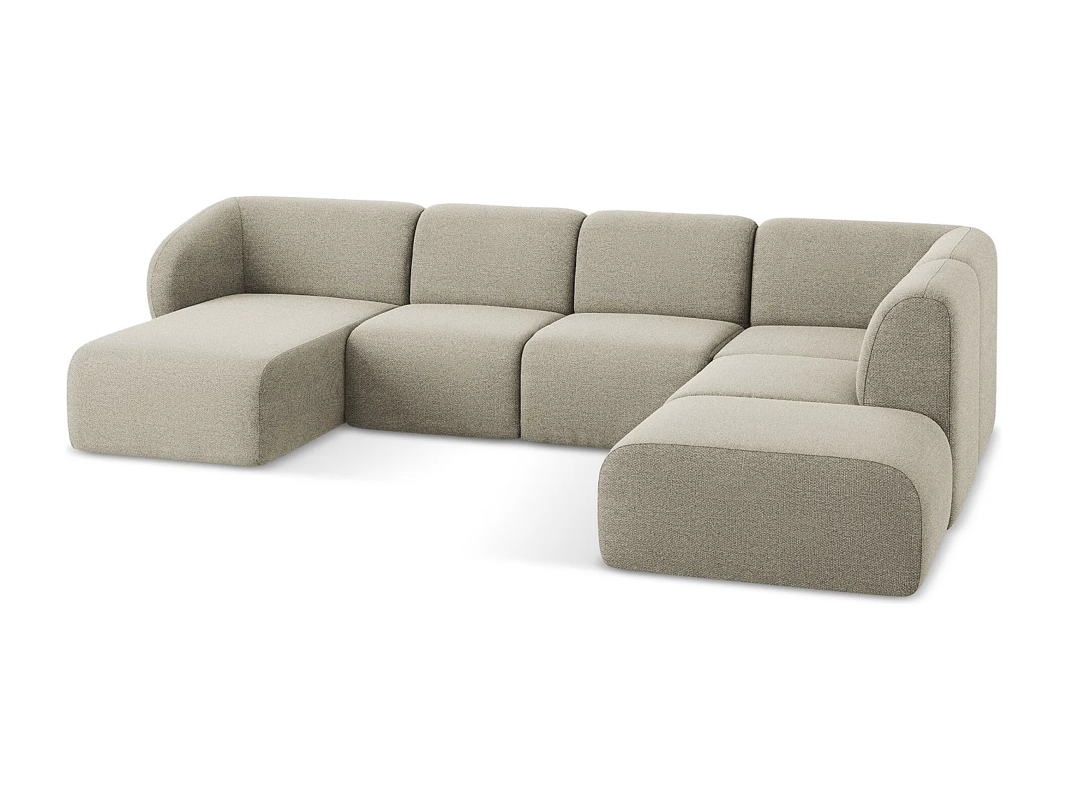 Canapé panoramique 5 places droit en tissu bouclette - taupe - LANI