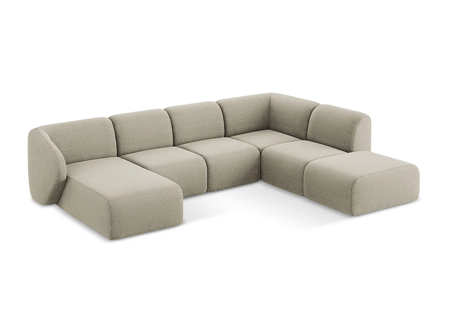 Canapé panoramique 5 places droit en tissu bouclette - taupe - LANI
