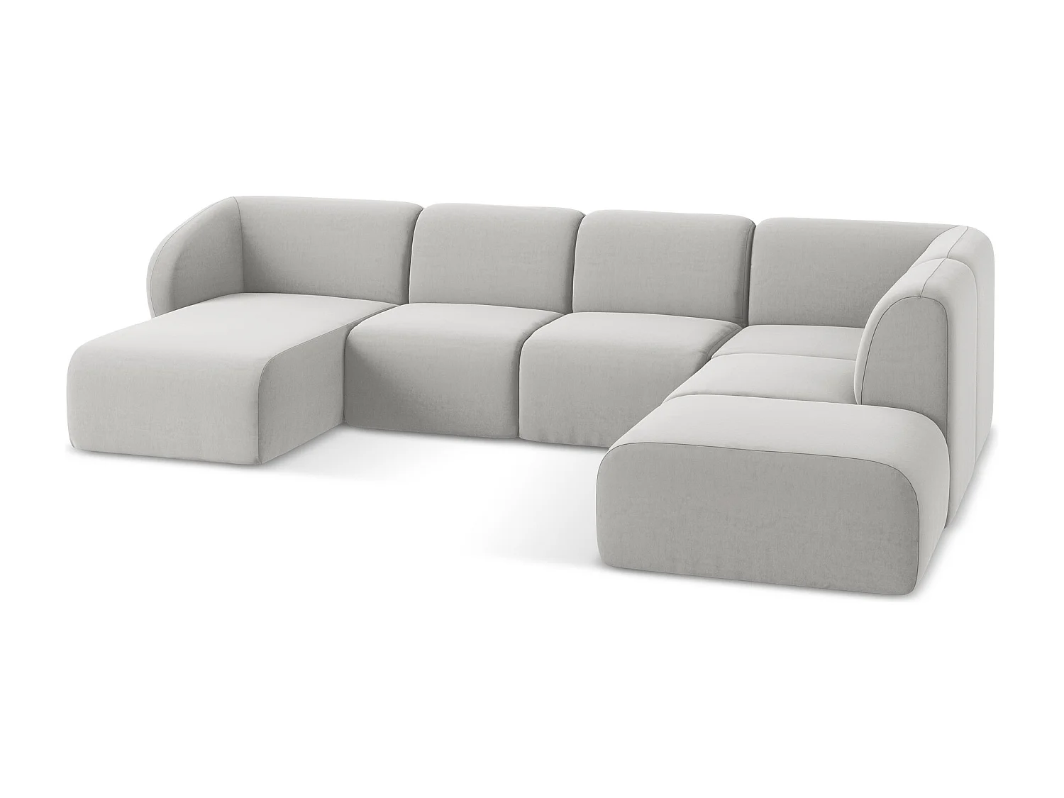 Canapé panoramique 5 places droit en velours - argent - LANI