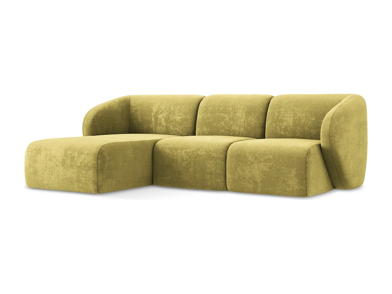 Canapé d'angle 3 places modulaire gauche en tissu chenille - vert citron - LANI