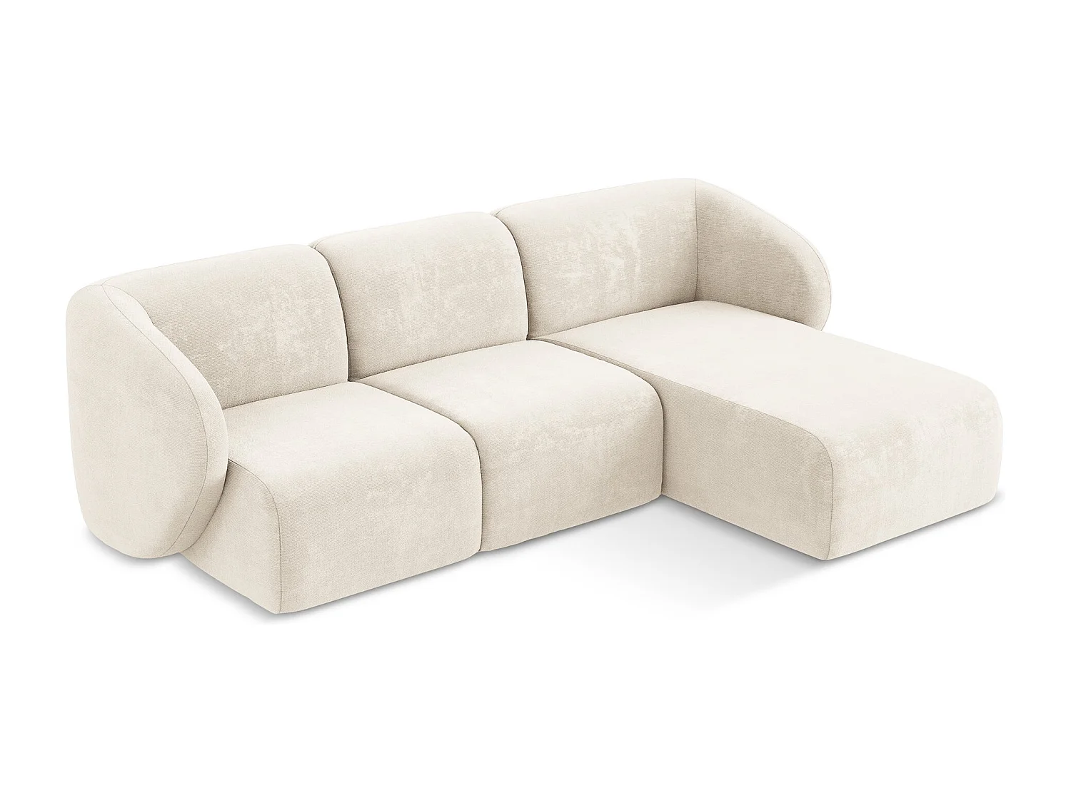 Canapé d'angle 3 places modulaire droit en tissu chenille - beige clair - LANI