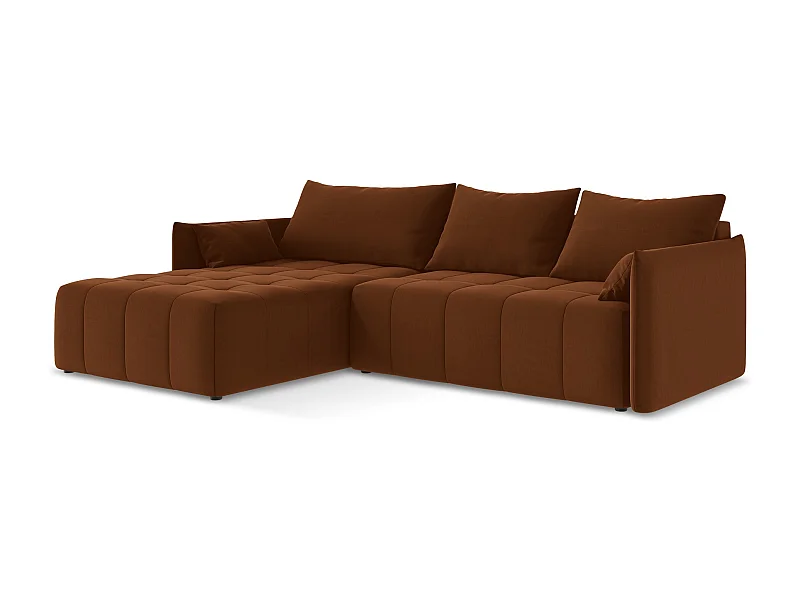 3-Sitzer Ecksofa mit Schlaffunktion - Ecke Links - Samt - Terrakotta - MOKU
