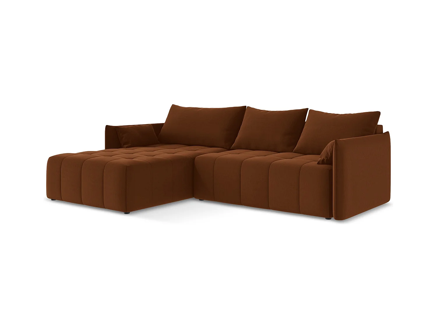 3-Sitzer Ecksofa mit Schlaffunktion - Ecke Links - Samt - Terrakotta - MOKU