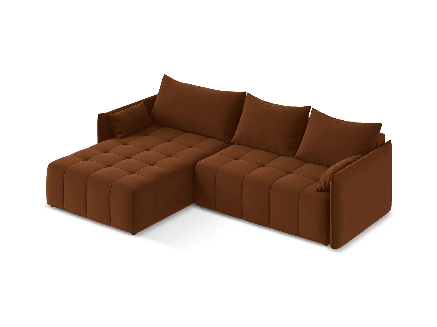3-Sitzer Ecksofa mit Schlaffunktion - Ecke Links - Samt - Terrakotta - MOKU