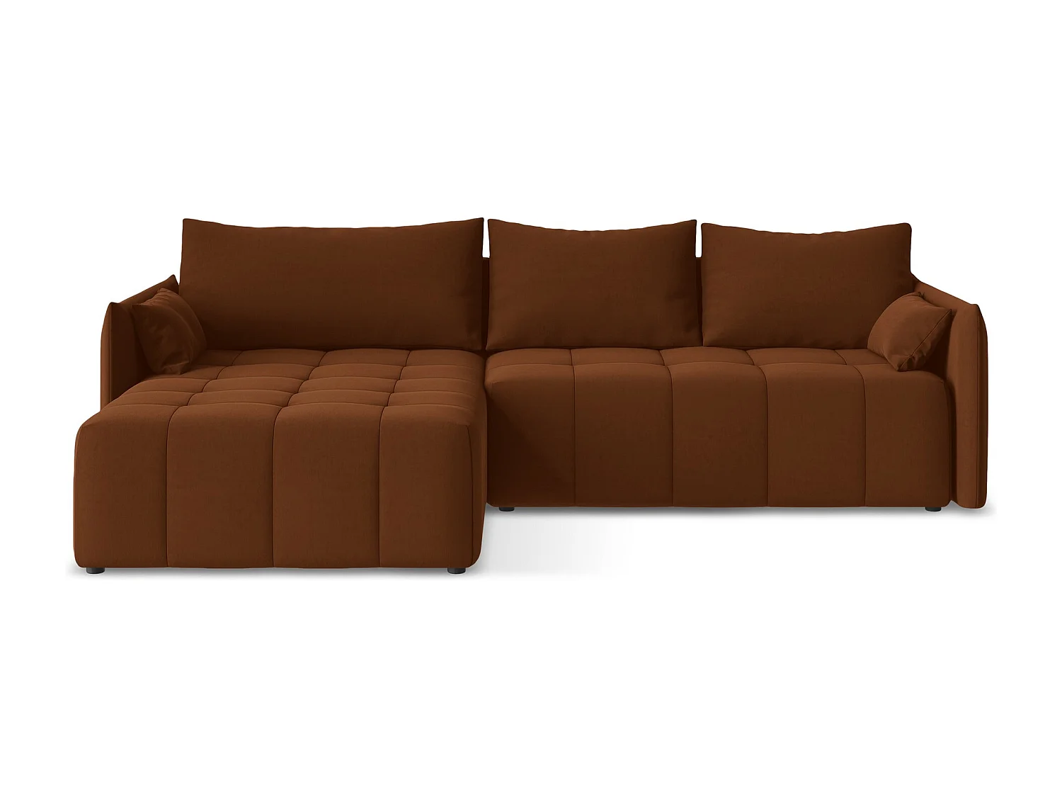 Canapé d’angle 3 places gauche convertible en velours - terre cuite - MOKU