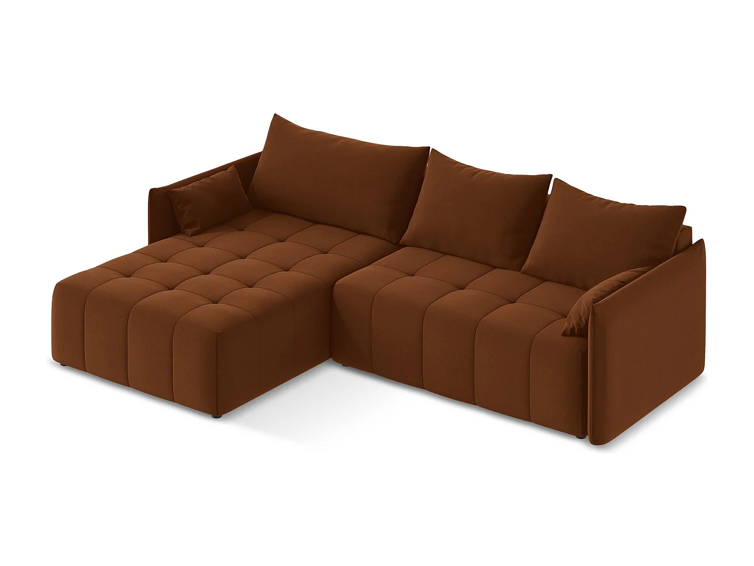 Canapé d’angle 3 places gauche convertible en velours - terre cuite - MOKU