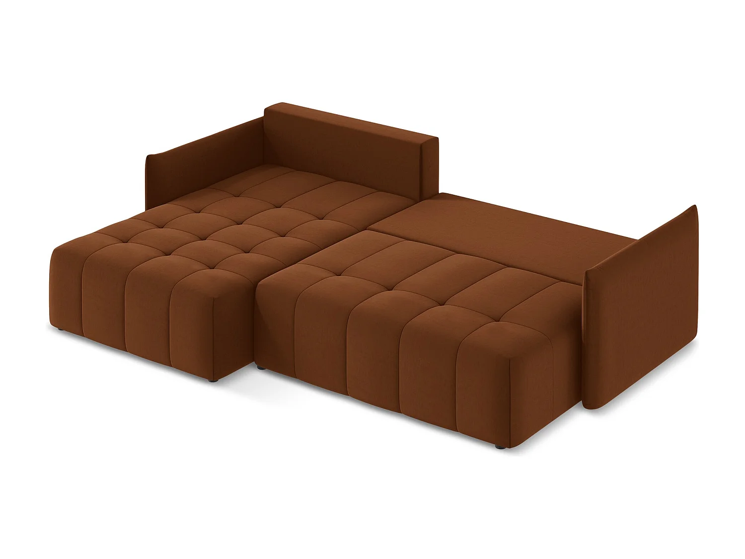 Canapé d’angle 3 places gauche convertible en velours - terre cuite - MOKU