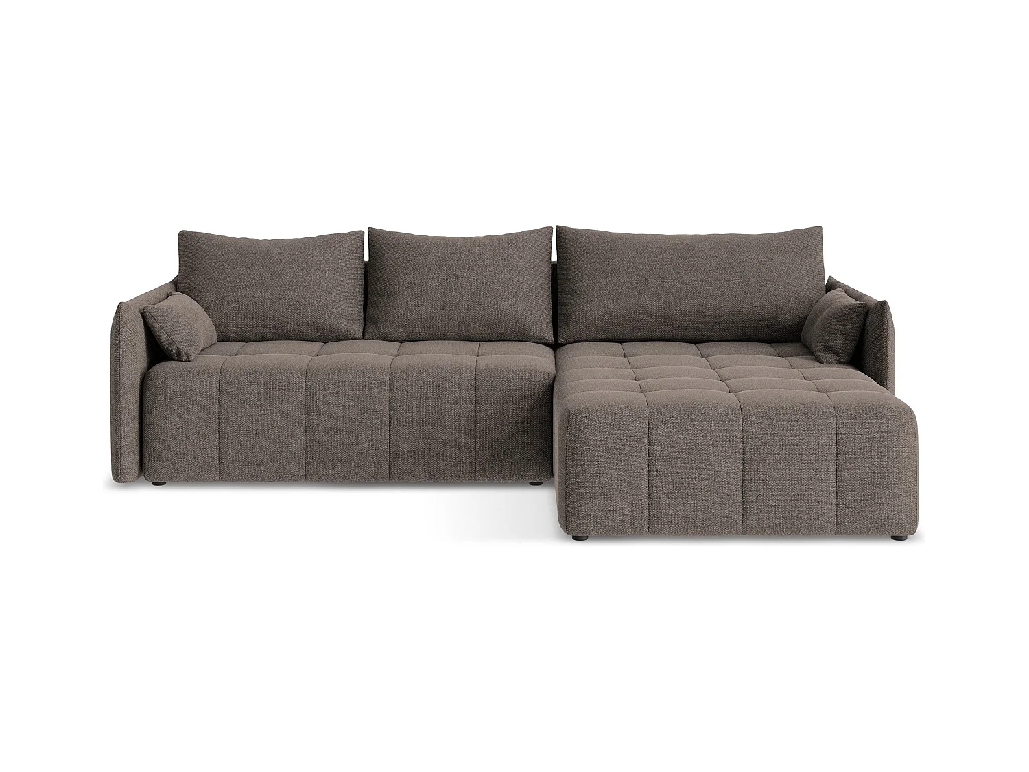 Ecksofa mit Schlaffunktion - Ecke Rechts - Bouclé - Schokolade - MOKU