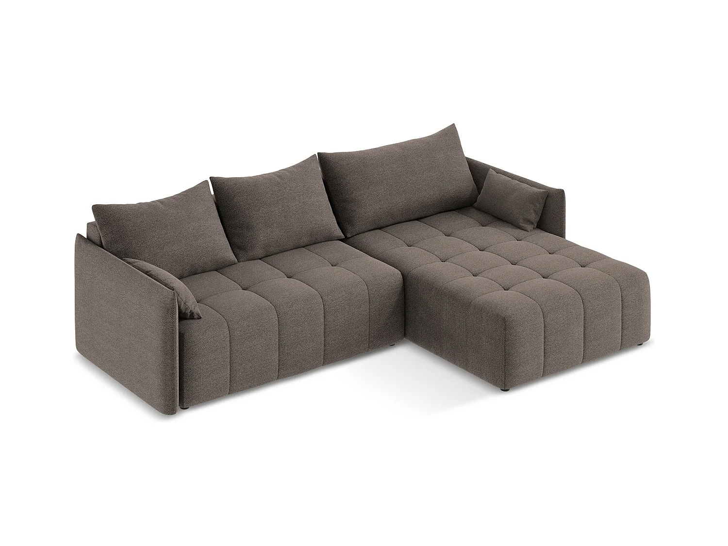 Ecksofa mit Schlaffunktion - Ecke Rechts - Bouclé - Schokolade - MOKU