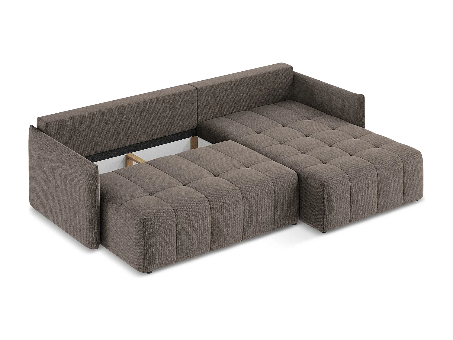 Ecksofa mit Schlaffunktion - Ecke Rechts - Bouclé - Schokolade - MOKU