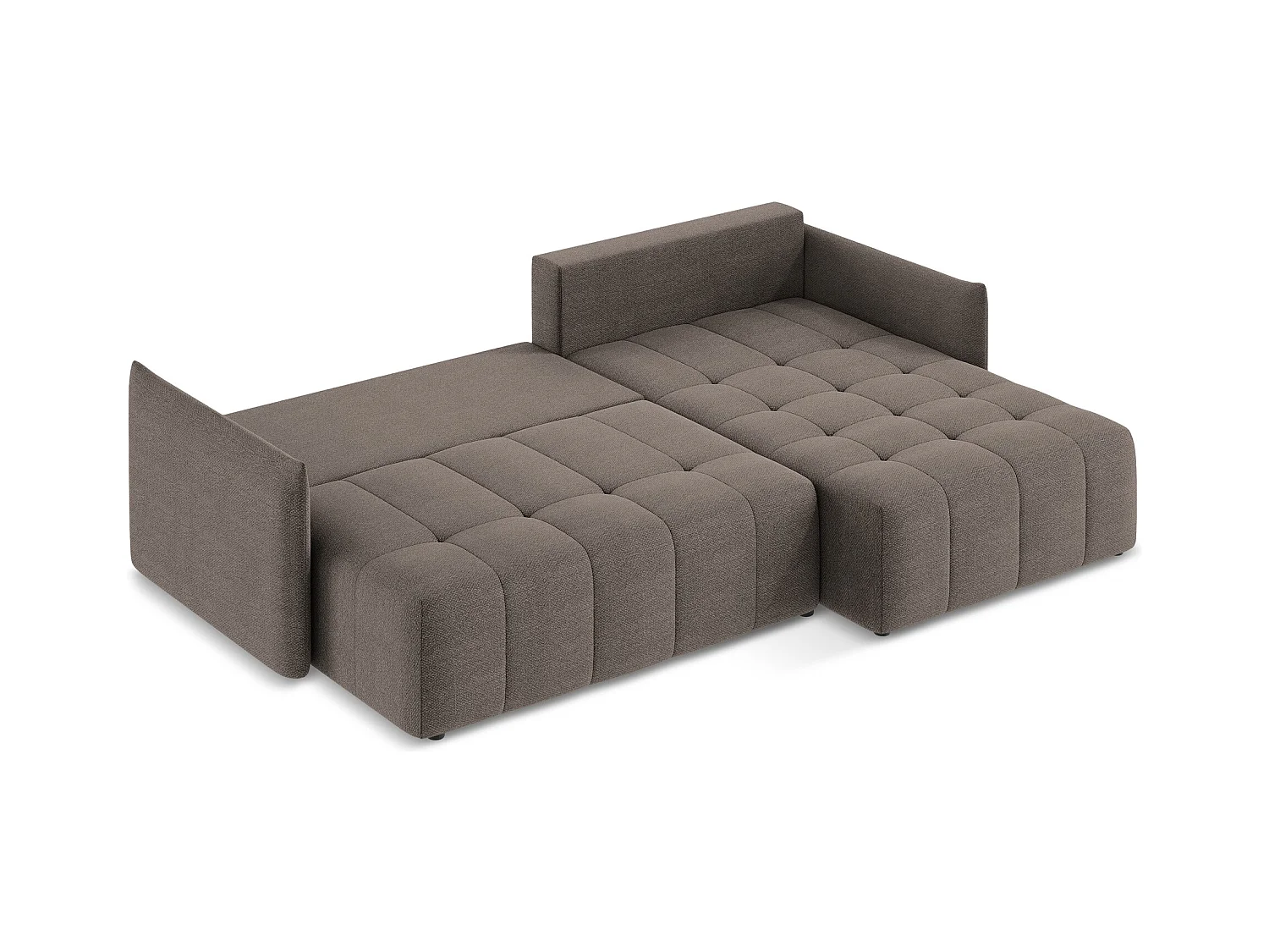 Ecksofa mit Schlaffunktion - Ecke Rechts - Bouclé - Schokolade - MOKU