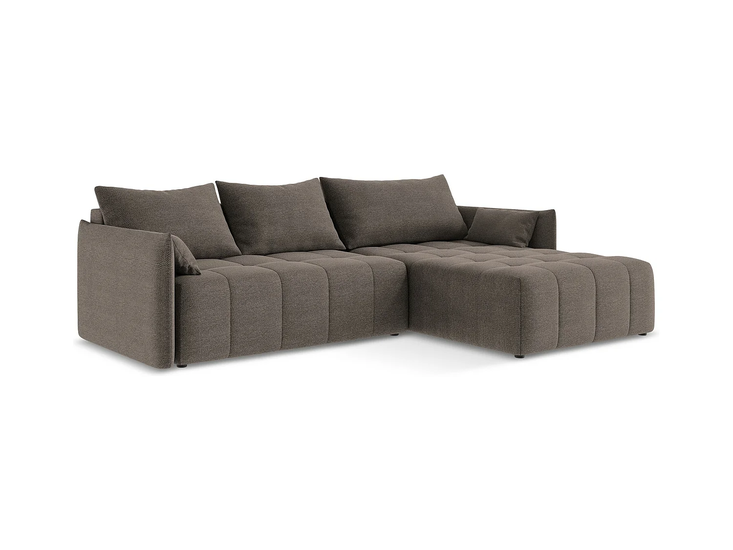 Canapé d'angle droit convertible en tissu bouclette - choolat - MOKU