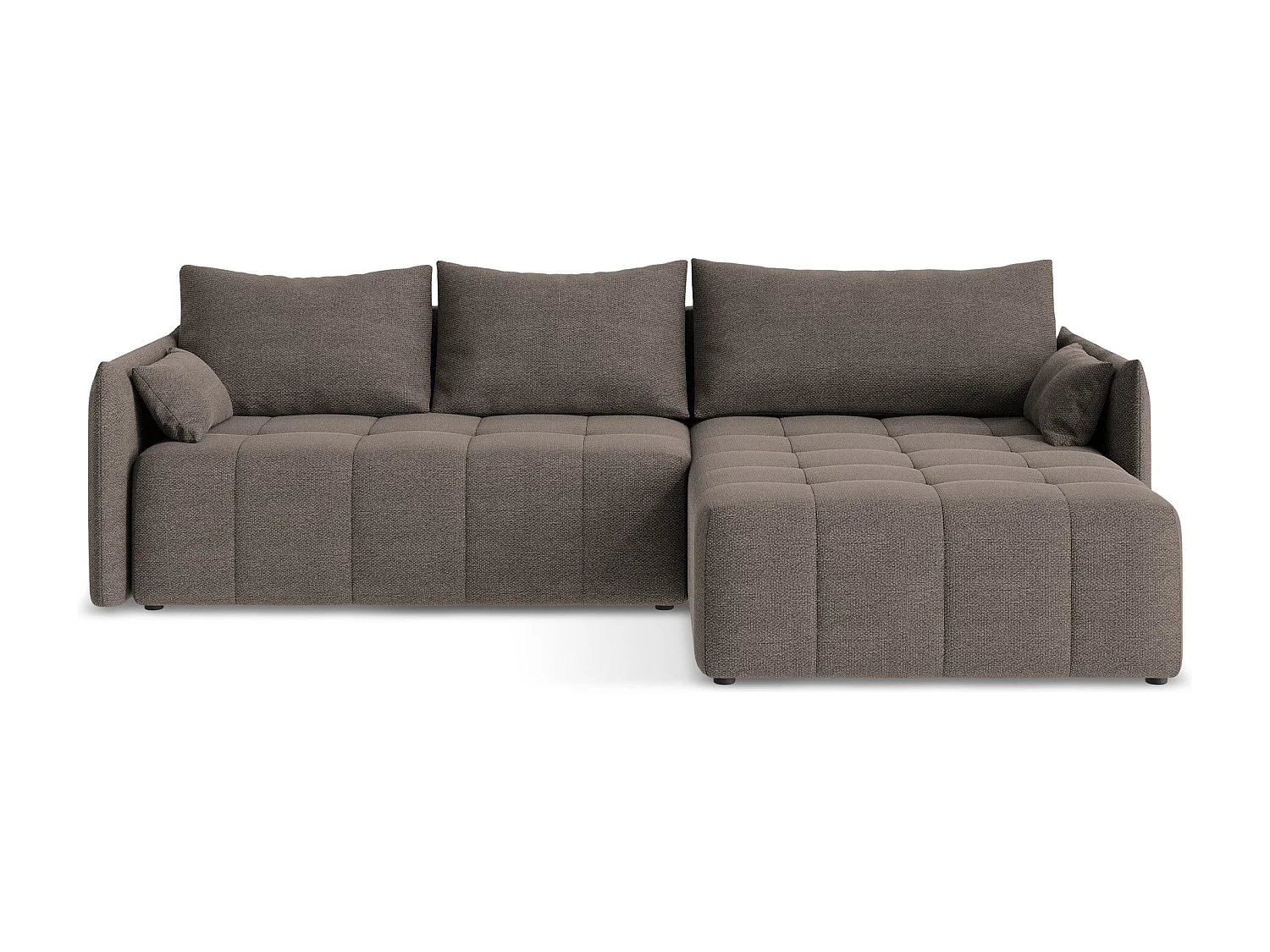 Canapé d'angle droit convertible en tissu bouclette - choolat - MOKU