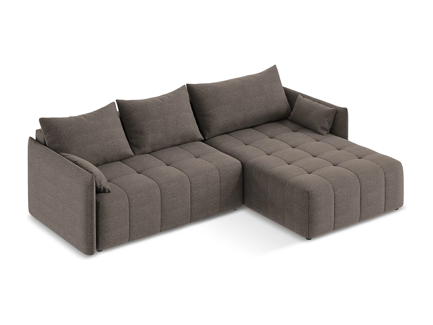 Canapé d'angle droit convertible en tissu bouclette - choolat - MOKU